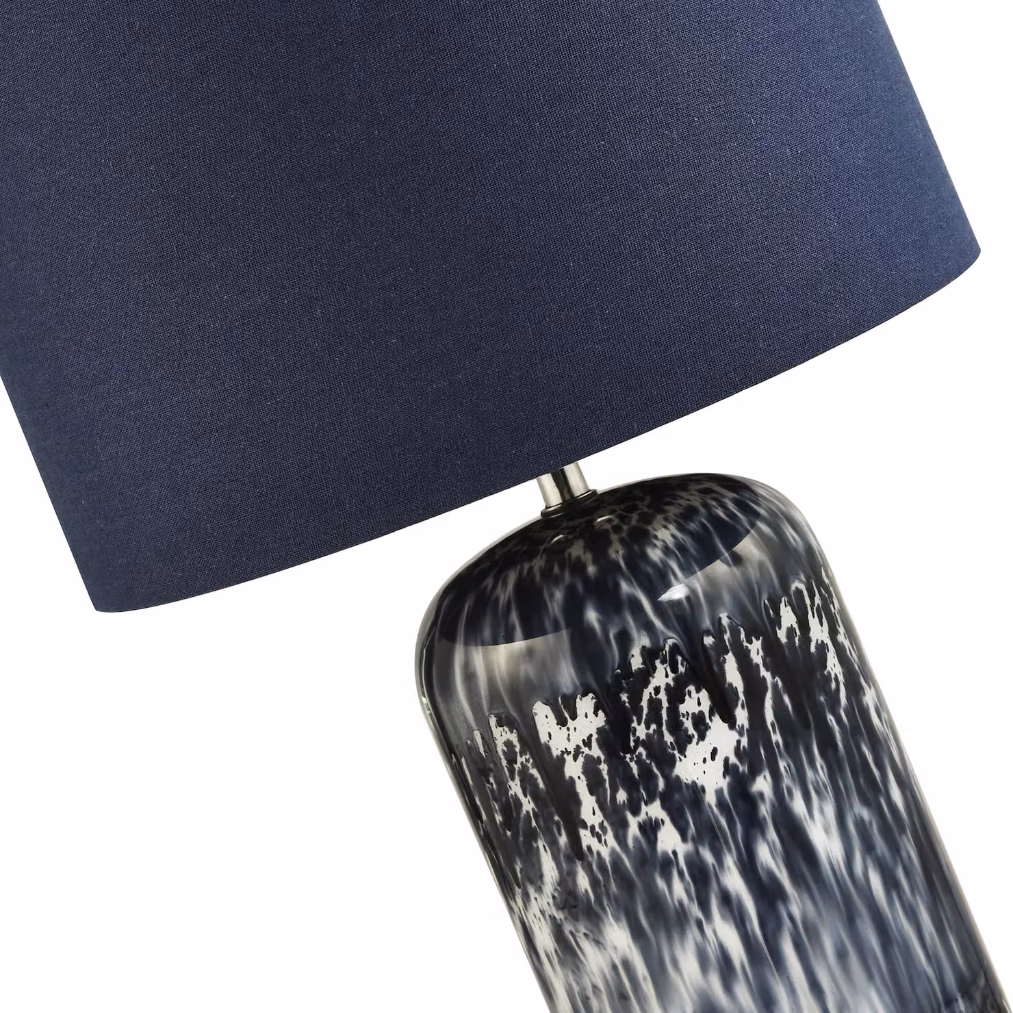 Happy Homewares Modern Marble Drip Snowflake Glass Table Lamp with Linen Shade in Midnight Blue, H 46 cm x W 30 cm – 2