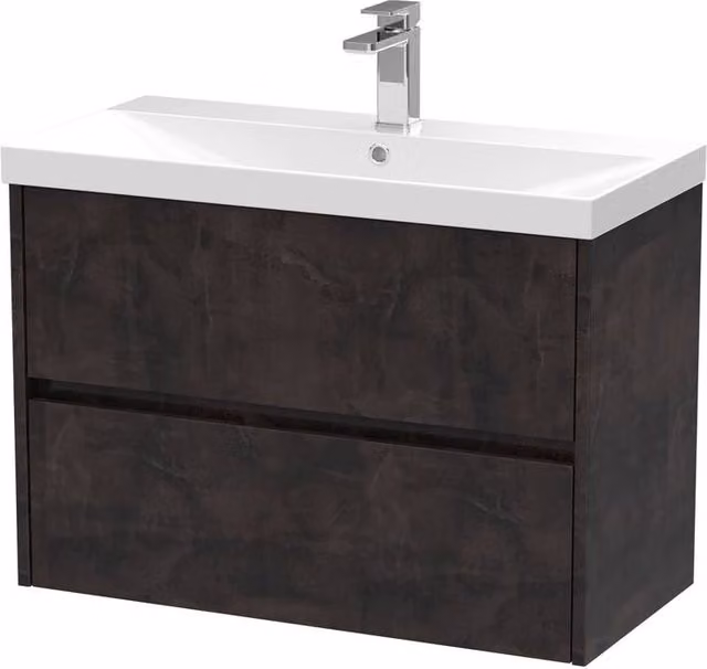 Balterley Chartley Contemporary 2 Drawer Wall Hung Vanity Basin Unit, Grey, Width: 80 cm – 1