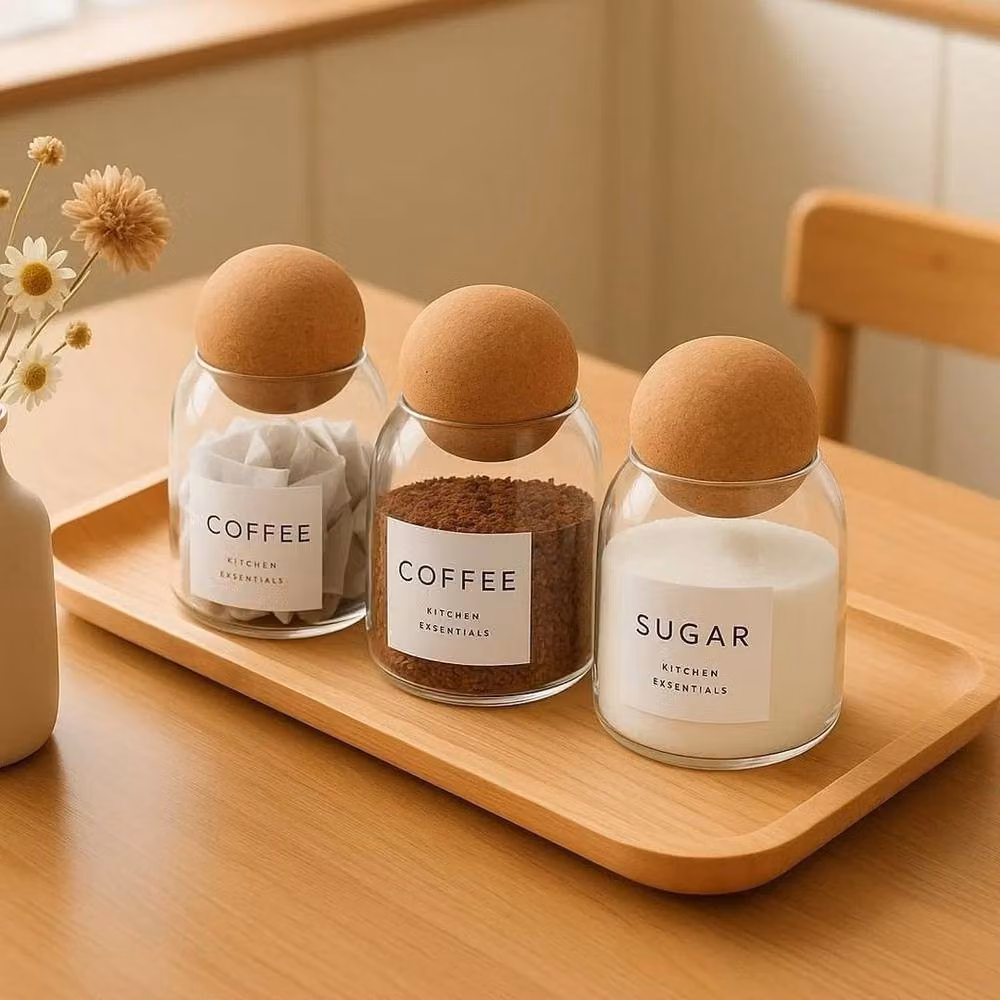 PAWNORA Clear Glass Jars with Cork Ball Lids – 2
