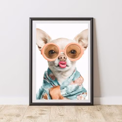 60 Second Makeover Chihuahua Lipstick Print Wall Art Poster, Multicolour, A3