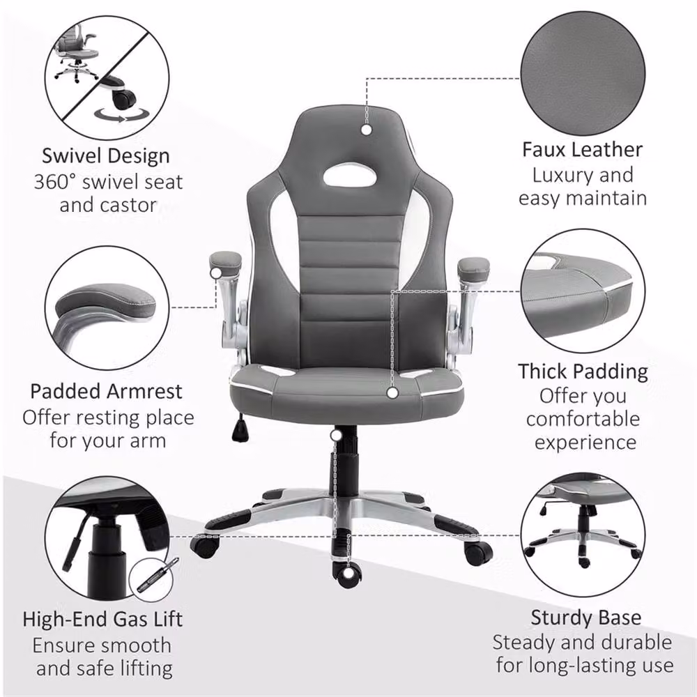 Nordara Grey PU Leather Ergonomic Swivel Gaming and Office Chair with Armrests – 4