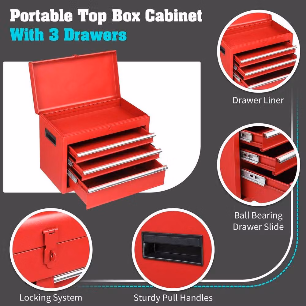 Kelvenix Heavy Duty Roller Tool Cabinet Storage Chest in Red – 4