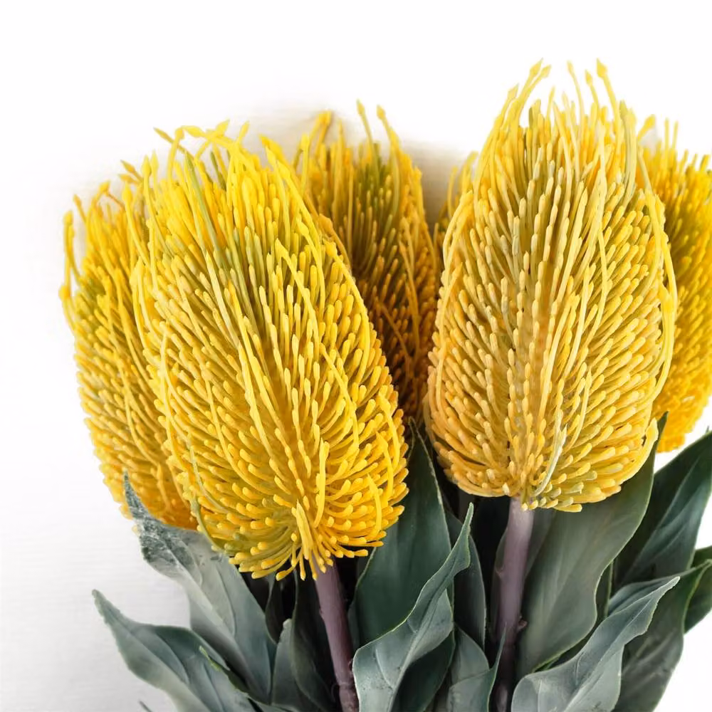 Botanik Leaf Banksia Menziesii Artificial Yellow Flower Stems, Pack of 6, Height: 75 cm – 2