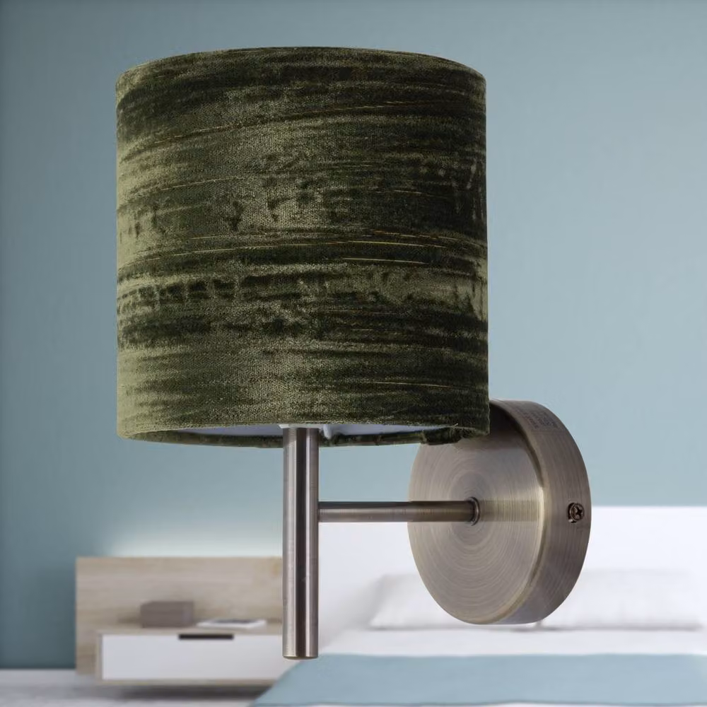 First Choice Lighting Brea Set of 2 Antique Brass Wall Lights with Green Velvet Shades – 4