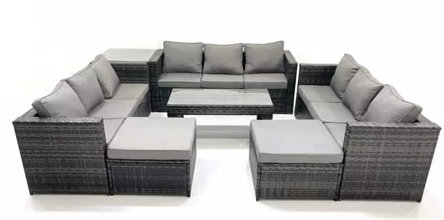 Fimous 7 Piece Rattan Garden Furniture Set with Coffee Table, 2 Footstools and Side Table in Dark Grey
