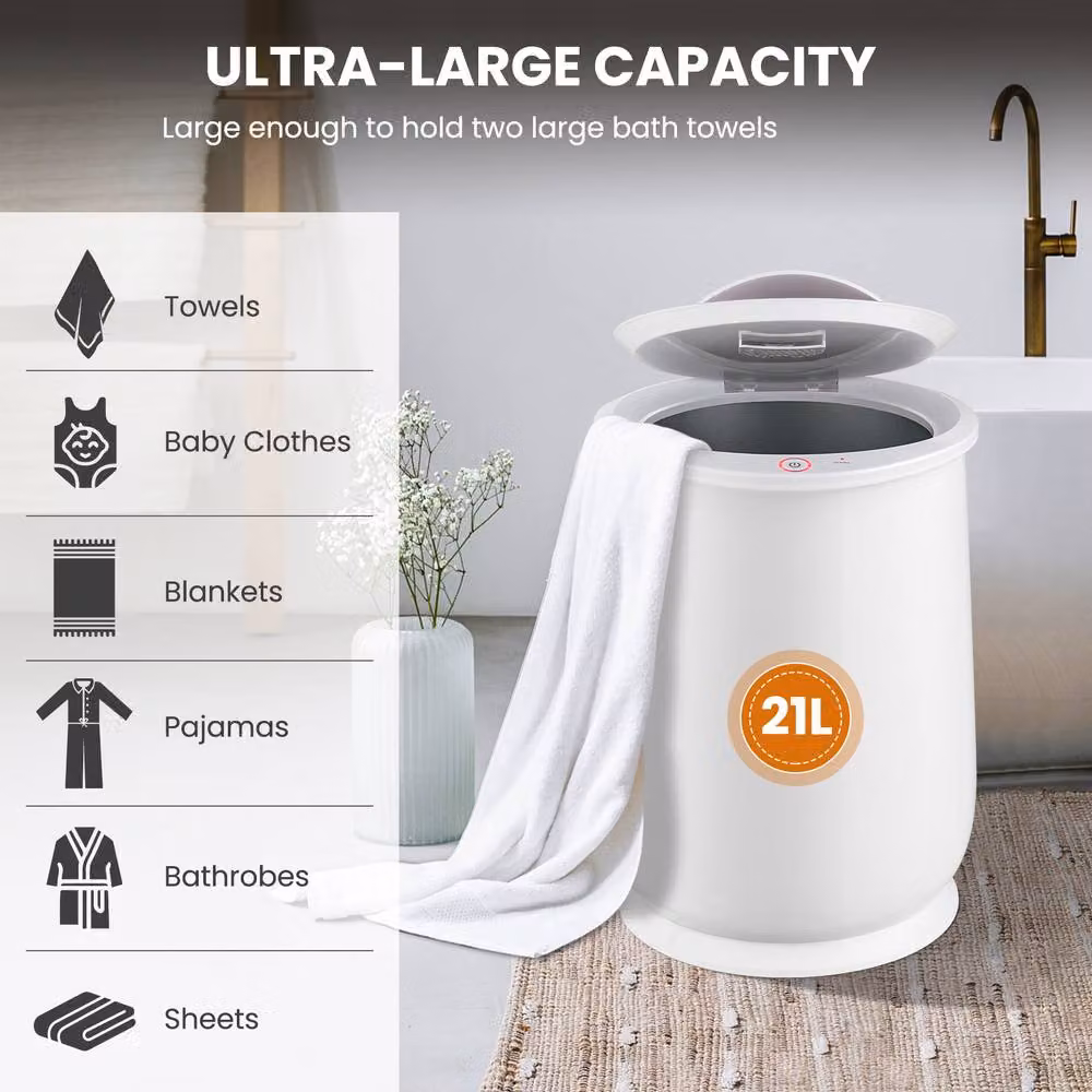 Gymax 21L Towel Warmer Bucket with Flip-top Lid, White – 3