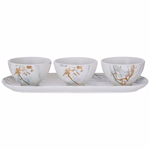 Premier Housewares Orsina Marble Luxe 4 Piece Tapas Set in White with Gold Finish Detail