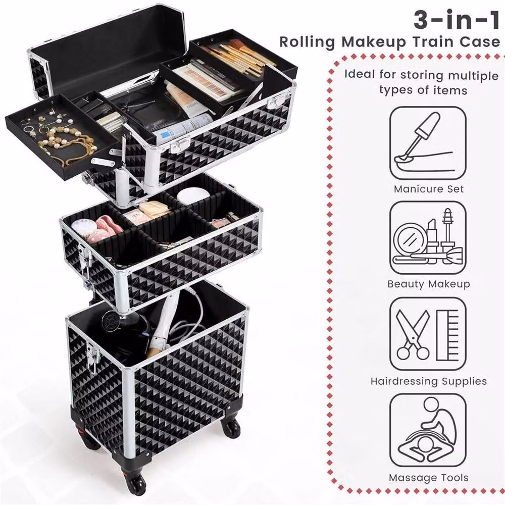Kelvenix 3 in 1 Rolling Makeup Case in Black – 4