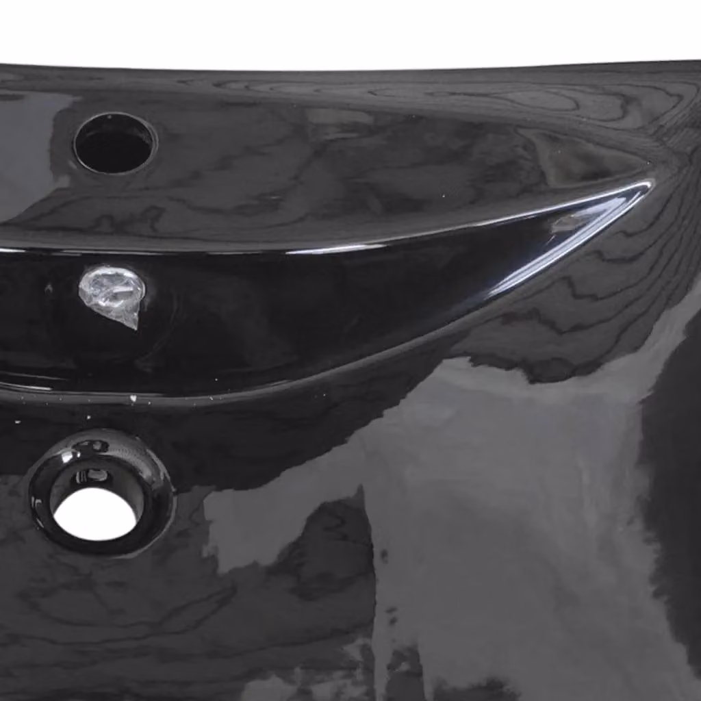 Berkfield Home Black Luxury Rectangular Ceramic Basin with Overflow and Faucet Hole – 4