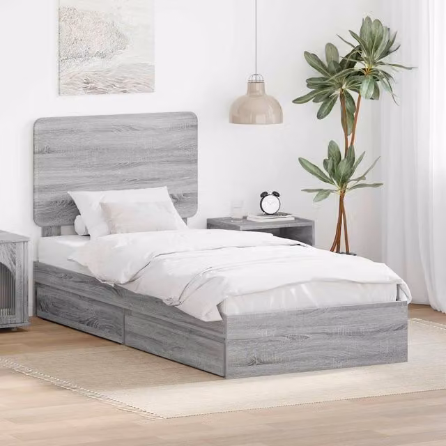 Berkfield Home Grey Sonoma Storage Bed with Drawers, Engineered Wood, W/D/H: 100 x 200 cm