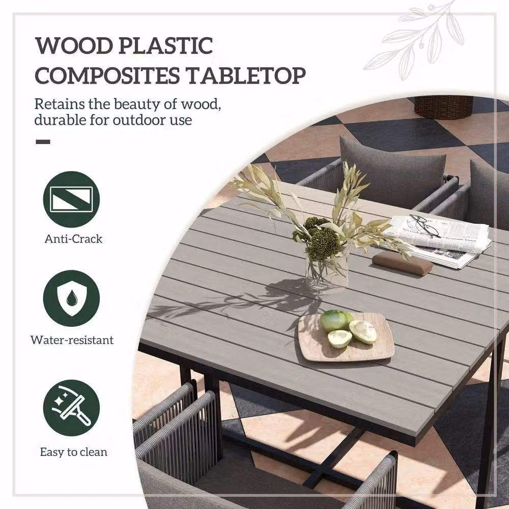 STILVORA 4-Seater Modern Dining Set in Grey with Metal and Rattan Design – 4