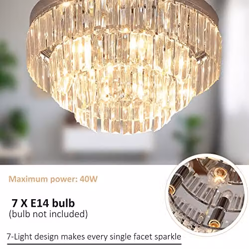 HOMCOM Set of 2 Modern Crystal Ceiling Lights in Silver with E14 Fittings – 3