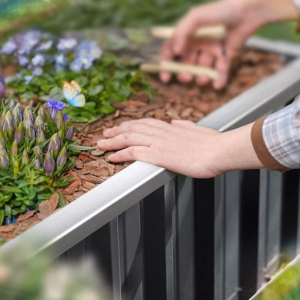 FLAVORA Grey Galvanised Steel Raised Garden Bed W: 160 cm, D: 80 cm, H: 45 cm – 6