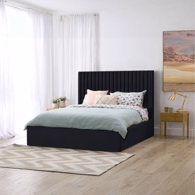 Desire Deco Black Velvet Upholstered Superking Storage Bed, W: 200 cm