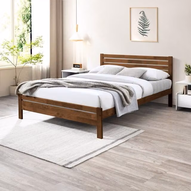 FurnitureboxUK Dylan Solid Rubber Wood Double Bed Frame, Brown, W/D/H: 140 x 200 cm