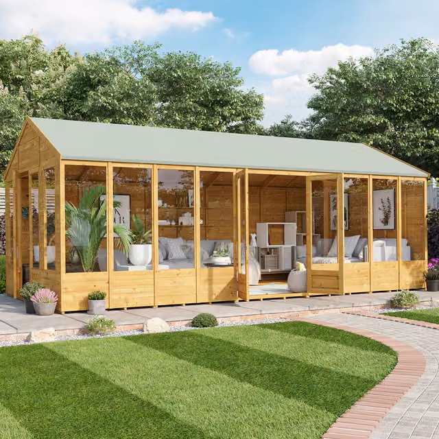 BillyOh Tessa Tongue and Groove Reverse Apex Summerhouse in Brown, W: 609.6 cm, D: 304.8 cm
