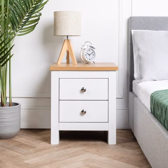 Home Treats Minimalist White Lacquered Wood and MDF Bedside Table