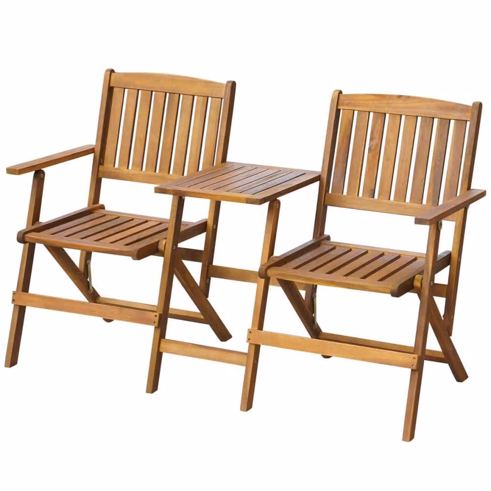 Berkfield Home Folding Garden Bench with Tea Table in Brown Solid Acacia Wood, 140 cm – 2