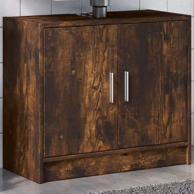 Berkfield Home Smoked Oak Sink Cabinet in Brown, W/D/H: 63 x 29 x 55 cm
