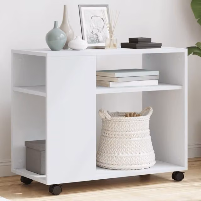 Berkfield Home White Side Table with Castors, W/D/H: 70 x 35 x 60 cm – 1