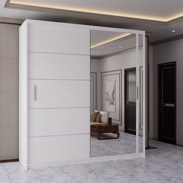 Sliding Wardrobes 4U Contemporary 2-Door White Sliding Wardrobe with Mirror Door W: 180 cm, H: 217 cm – 1
