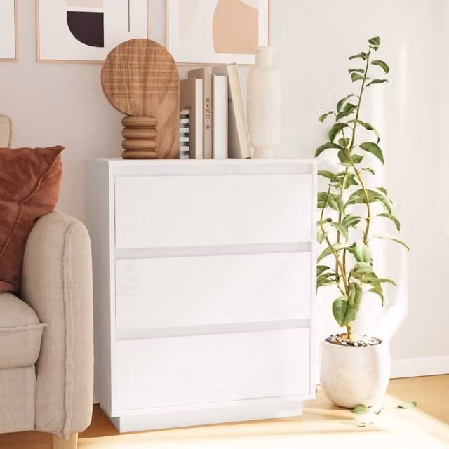 Berkfield Home White Solid Wood Pine Sideboard W/D/H: 60 x 34 x 75 cm