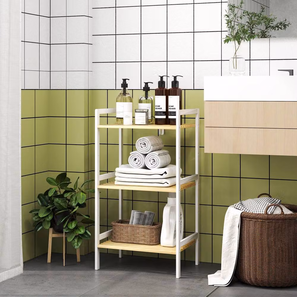 STILVORA White Lacquered Bamboo Storage Shelf with 4 Adjustable Shelves – 3