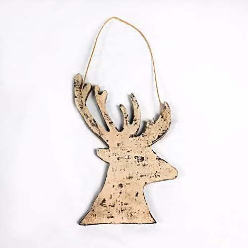 Shatchi Cream Wooden Hanging Reindeer Christmas Wall Decoration W: 17 cm, H: 26 cm – 2