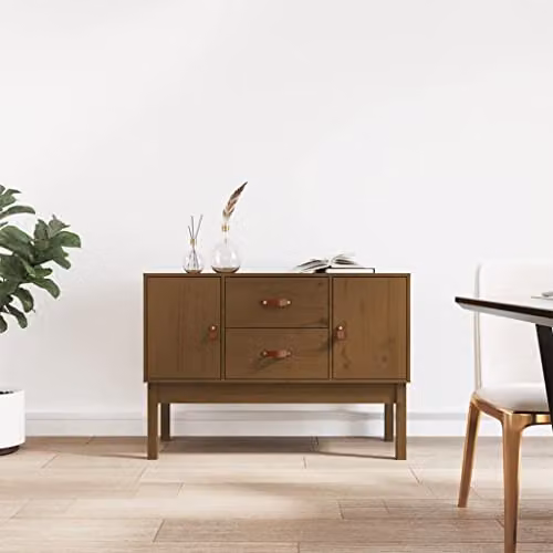 vidaXL Honey Brown Solid Pine Wood Sideboard - Modern Rustic Cabinet with 2 Drawers and 2 Compartments for Living Room and Bedroom W/D/H: 110 x 40 x 76 cm – 2