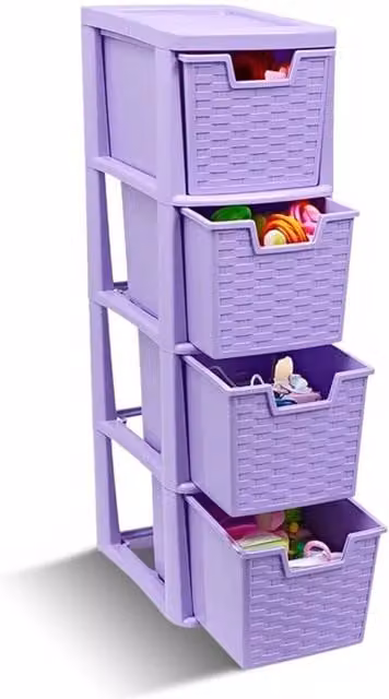 SPETLEK Medium Lilac Rattan 4 Tier Plastic Drawer Organiser in Purple