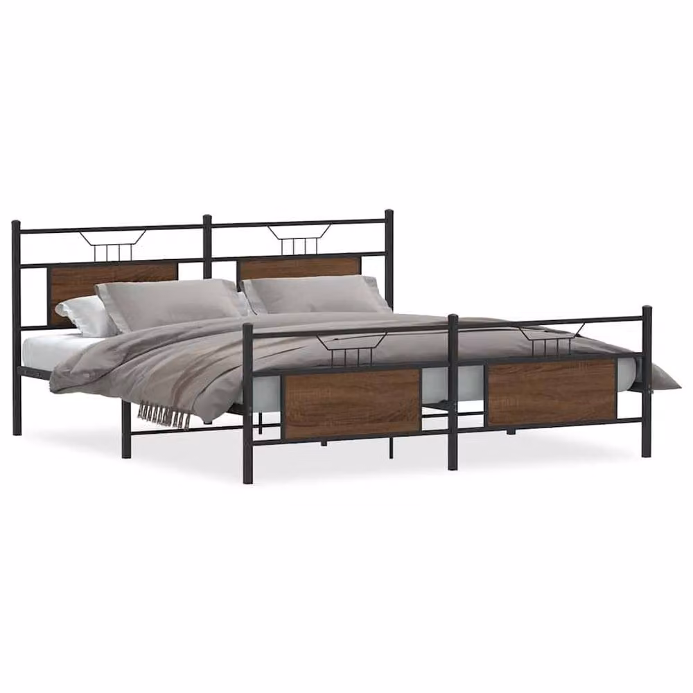 Berkfield Home Metal and Wood Bed Frame in Brown Oak, W/D/H: 180 x 91.5 x 207 cm, Super King – 3