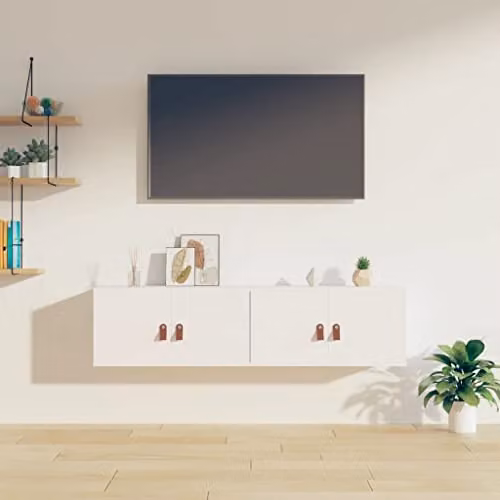 vidaXL Set of 2 White Rustic Solid Wood Pine Wall Cabinets with Hinged Doors W/D/H: 60 x 30 x 30 cm – 2