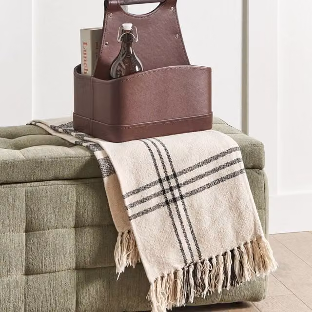 Wyld and Coco Brown Faux Leather Storage Basket with Handles