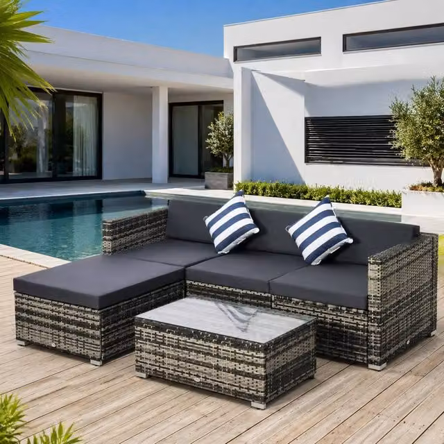 STILVORA 4-Seater Modular Sofa in Grey with Rattan and Metal Frame – 1