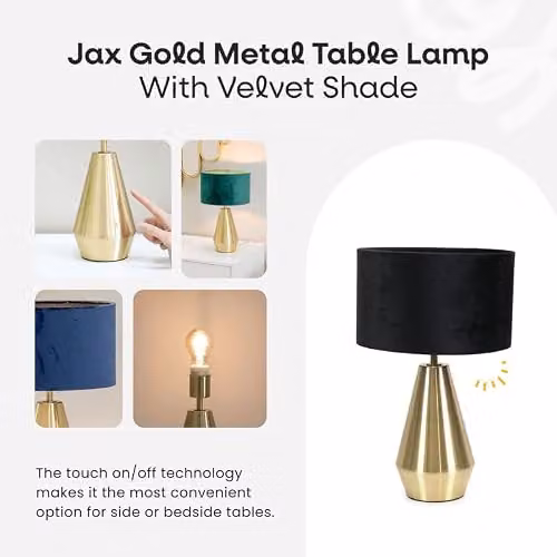 ValueLights Gold Metal Touch Dimmer Table Lamp with Grey Fabric Drum Shade and LED Bulb – 2
