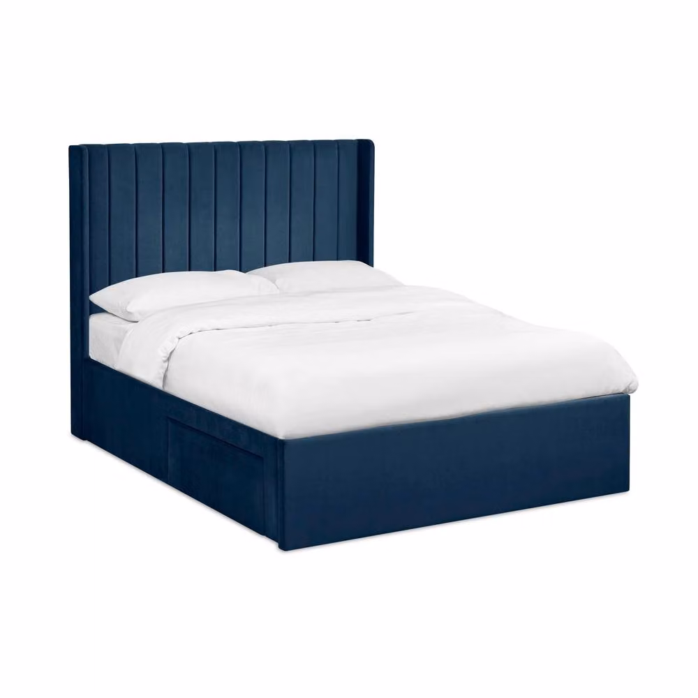 Cheshire Coral Royal Blue Velvet Upholstered King Bed with Dual Storage Doors, W/D/H: 150 x 200 cm, Navy Blue – 2