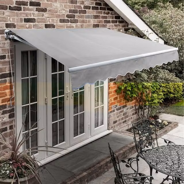 Primrose Manual Retractable Wall-Mounted Awning with Folding Arms in Silver and Grey, W: 350 cm, D: 250 cm