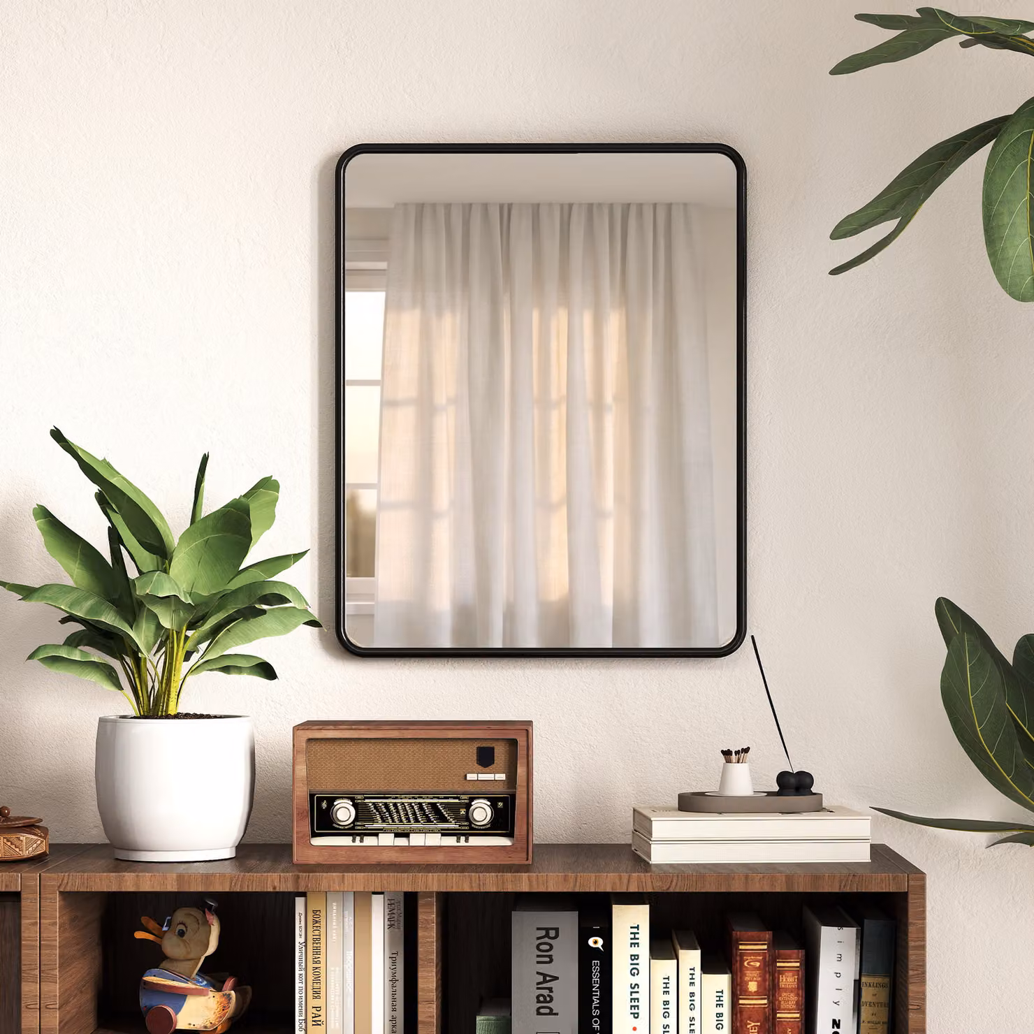 HOMCOM Modern Rectangular Wall Mirror with HD Glass in Black – 2