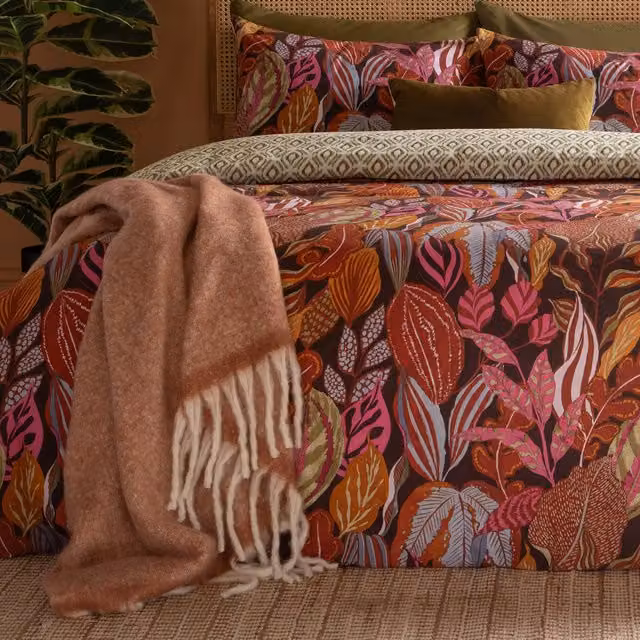 Utopia Double Reversible Floral Cotton Duvet Cover Set, Multicolour, 140 x 200 cm