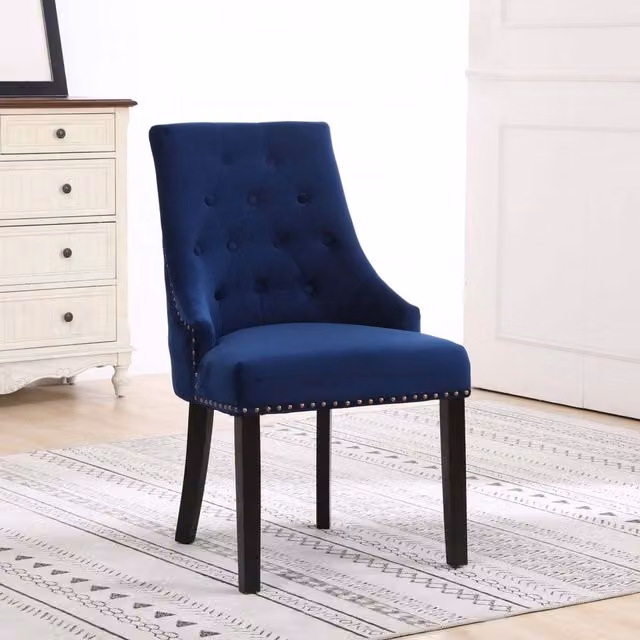 Neo Set of 2 Studded Velvet Dining Chairs in Blue – 5