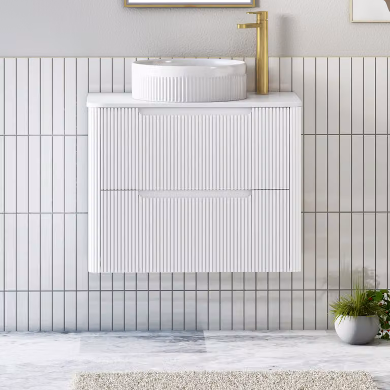 Royal Bathrooms Avenza Matt White Wall Hung Vanity Unit with 2 Drawers and Round Basin, Width: 60 cm