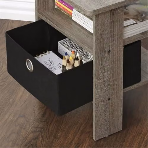 Furinno Andrey Set of 2 Side Tables in French Oak with Open Shelves and Storage Bin – 3