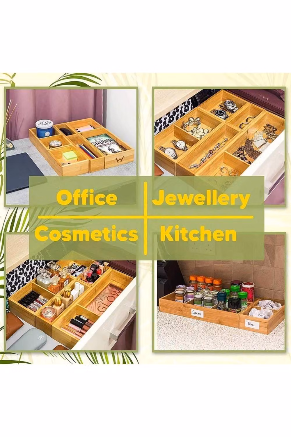 Dyzi 5 Piece Bamboo Drawer Organiser with Dividers in Brown and Beige – 2