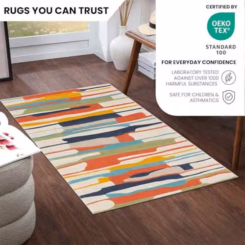 Livabliss Modern Geometric Rectangular Rug in Orange, Grey and Multicolour, W/D/H: 80 x 150 x 0.75 cm – 4