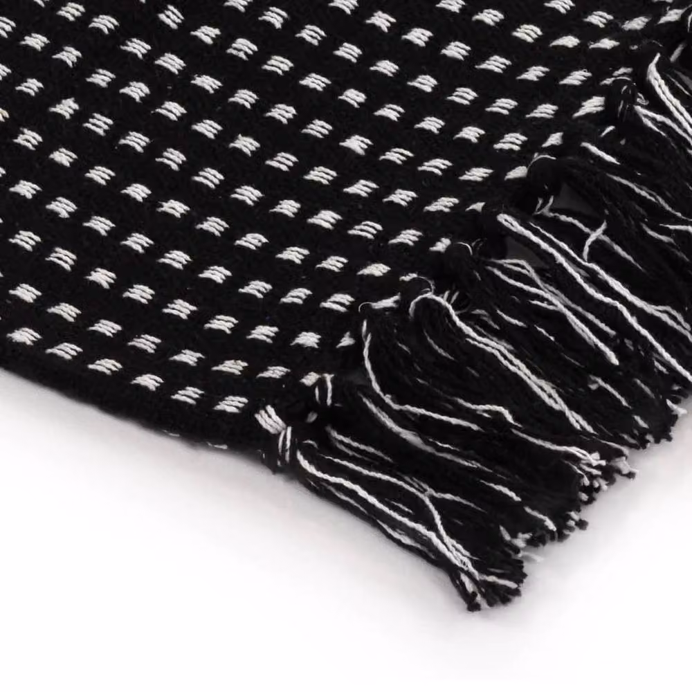 Berkfield Home Black Cotton Geometric Throw with Fringes, W: 220 cm, D: 250 cm – 4