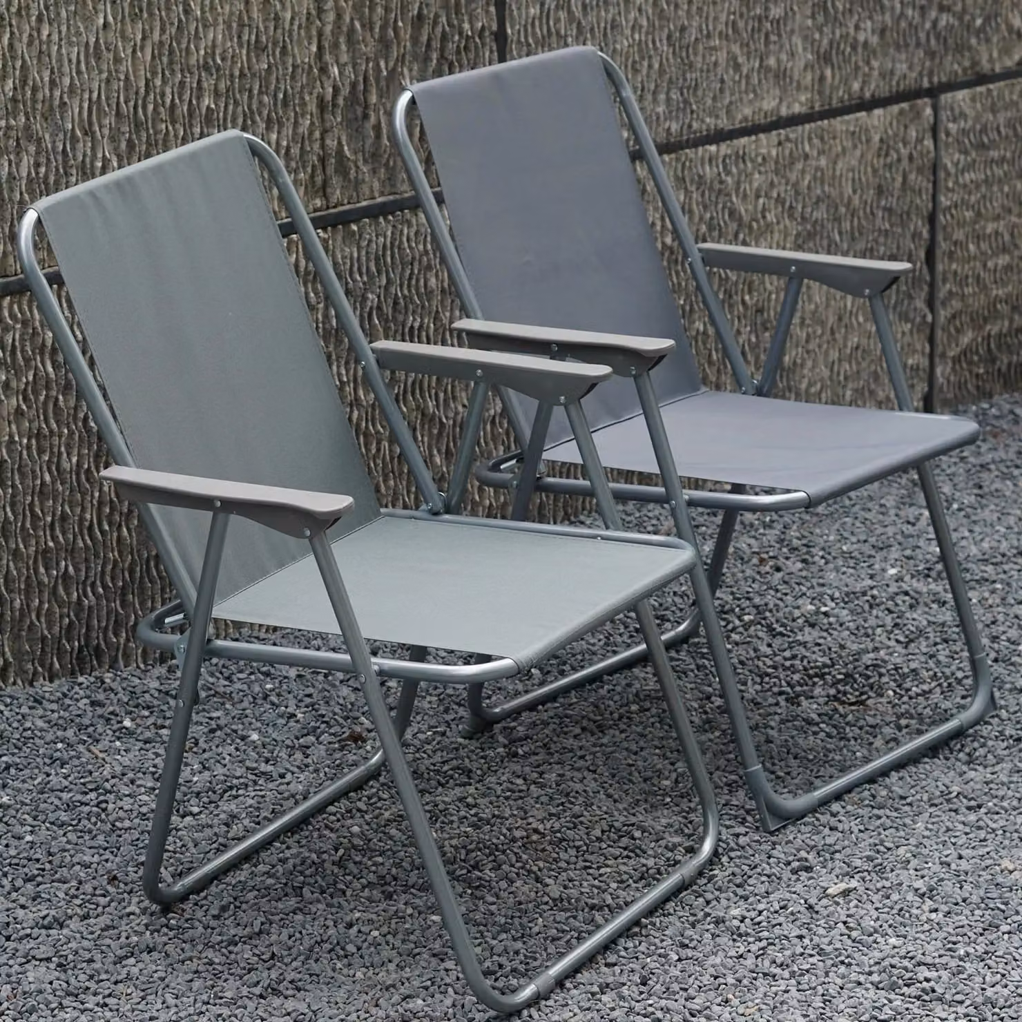 Gr8 Garden Set of 2 Grey Textilene Folding Garden Chairs with Armrests – 2