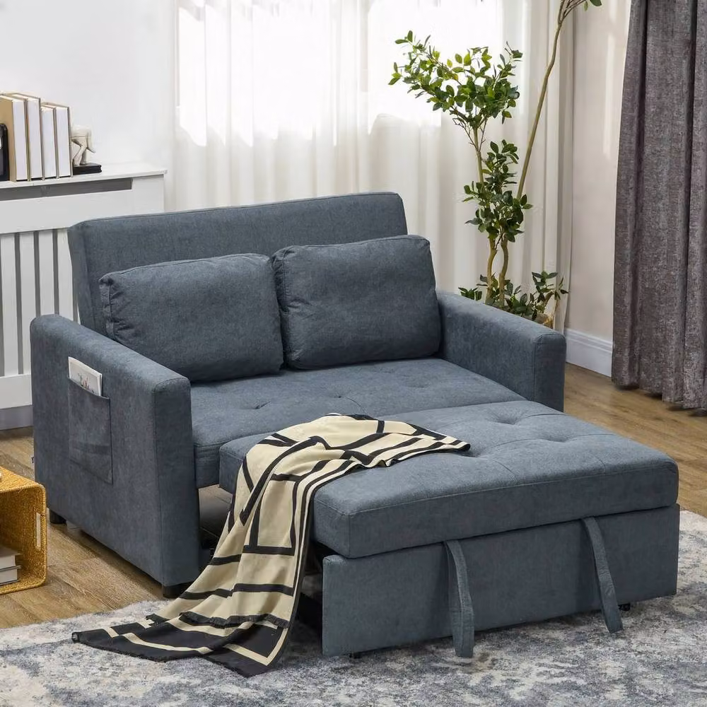 FORGEVIO 2 Seater Blue Fabric Convertible Sofa Bed with Scatter Cushions and Solid Wood Frame – 4