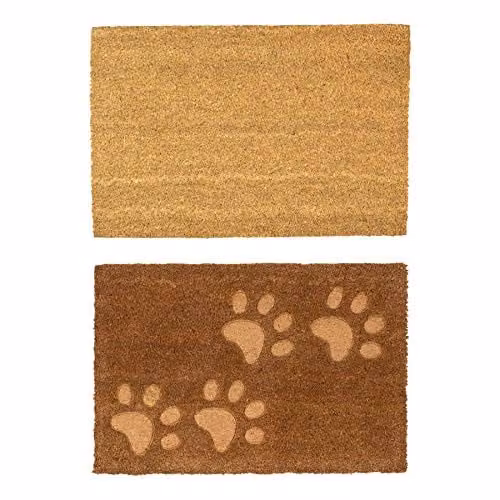 Nicola Spring Coir Door Mat Set of 2 with Embossed Animal Paws, Brown and Black, W: 60 cm, D: 40 cm