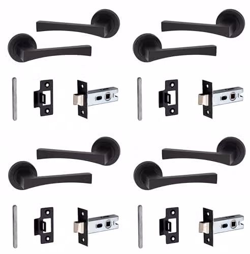 Golden Grace Wave Door Handles with 2.5 inch Latch, 4 Pairs, Matt Black Finish – 1