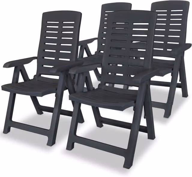 Berkfield Home Set of 4 Reclining Plastic Garden Chairs in Anthracite and Black